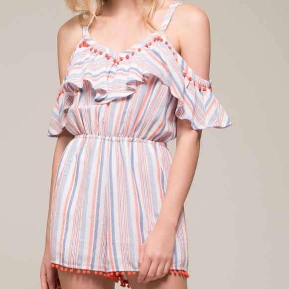 Moon River Other - Moon River Off the Shoulder Striped Romper XS